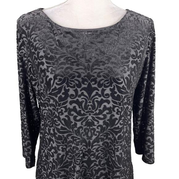Adrienne Vittadini Dress Black Large Embossed Velvet 3/4 Sleeves Back Zip - Picture 8 of 14